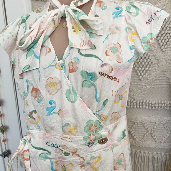 Coach Printed Tie Neck Pleated Dress Spring 2021 Size 10 - Picture 4 of 11